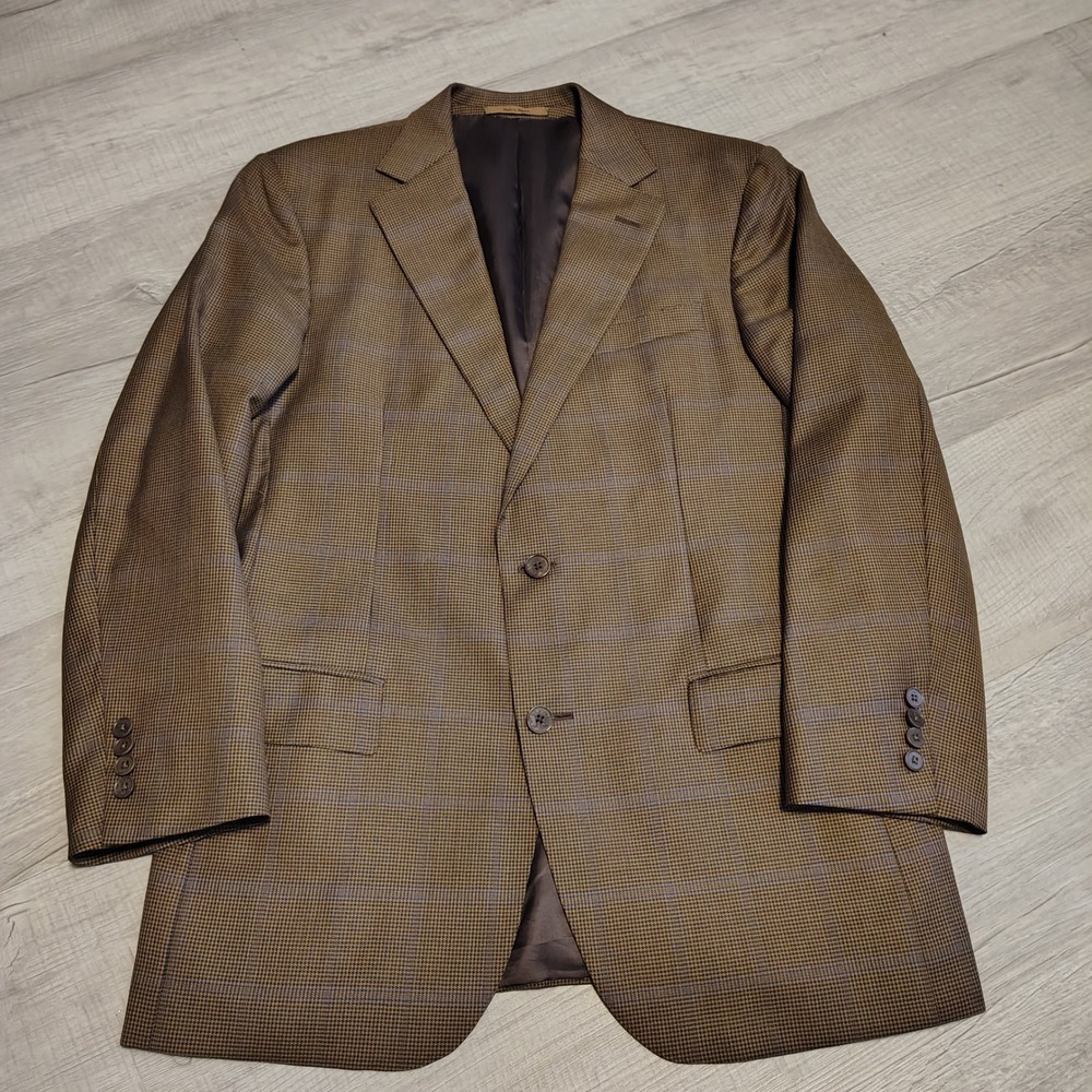 Tindari Ermenegildo Zegna Wool Sport Coat Brown Houndstooth Blazer 50R Italy